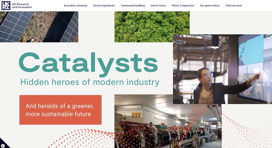 Screenshot of UKRI EPSRC article Catalysts: hidden heroes of modern industry.