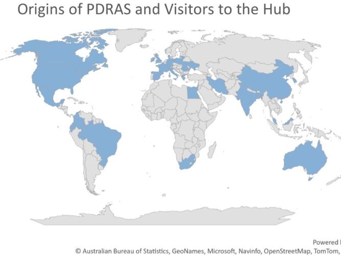 graphic of countries that rcah visitors have travelled from