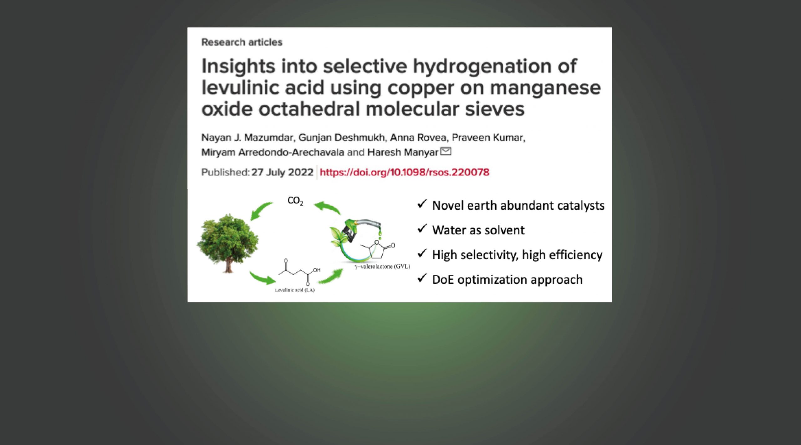 Insights into selective hydrogenation of levulinic acid using copper on manganese oxide octahedral molecular sieves